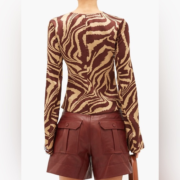 GANNI Asymmetric Tiger-Print Silk-Blend Blouse - Picture 3 of 11